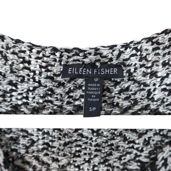 EILEEN FISHER Open Knit V Neck Pullover Sweater Size S Black White Cotton Blend - Picture 5 of 5